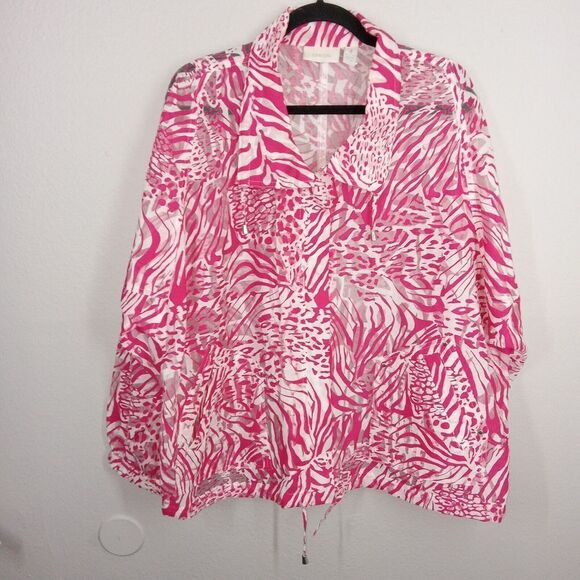 Chico's Jackets & Blazers - CHICO’S Pink White Mesh Tiger Print Jacket Women Size XL Chicos 4